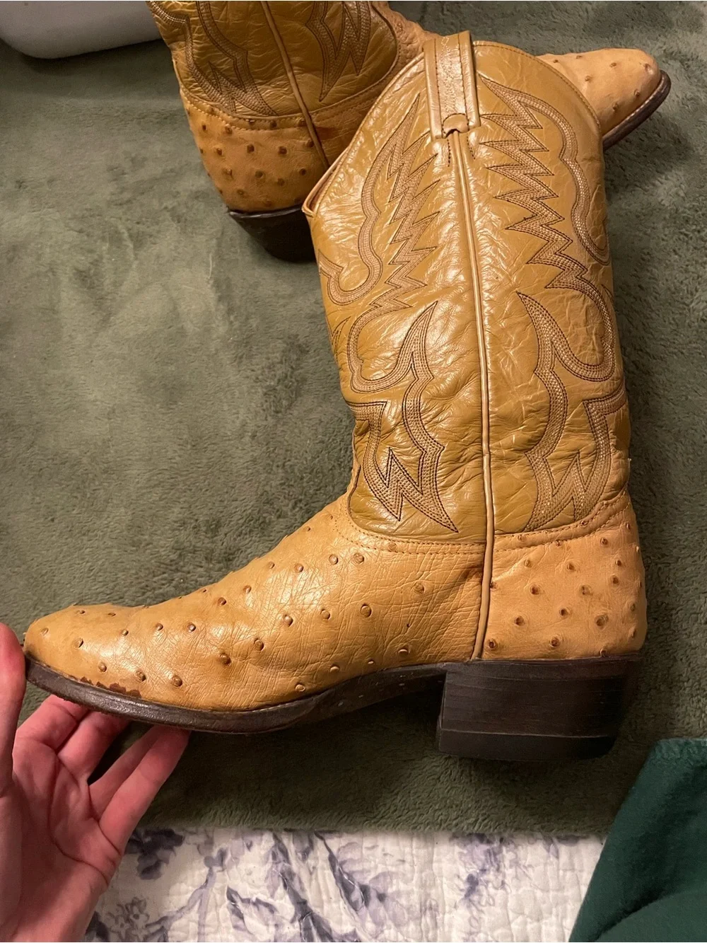 Tony Lama Tan Ostrich Leather Men's Western Boots 8.5D